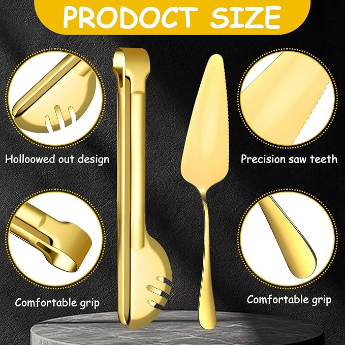 30 Pcs Gold Serving Utensils Set Include Stainless Steel Large Serving Spoons Slotted Spoons Forks Soup Ladle Pie Server - Metal Utensils for Parties Buffet Catering, Dishwasher Safe
