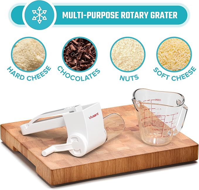 Rotary Cheese Grater Hand Crank, Handheld Parmesan Cheese Shredder | 2 Stainless Steel Drums, BPA-Free Dishwasher Safe Hand Held Cheese Grinder with Handle, Grates Hard Cheese, Chocolate & Nuts