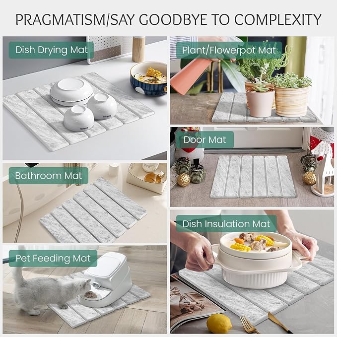 Stone Dish Drying Mat Collapsible Diatomaceous Earth Absorbent Mat Quick Dish Drying Pad Dish Rack Pad Match Any Counter to Multiple Usage for Kitchen,Bathroom