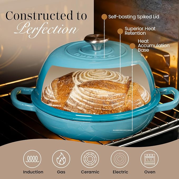 Enamelled Cast Iron Dutch Oven Pot – Dutch Oven For Sourdough Bread Baking – Cast Iron Bread Pot – Blue, 6 Quarts, 26cm – by Nuovva