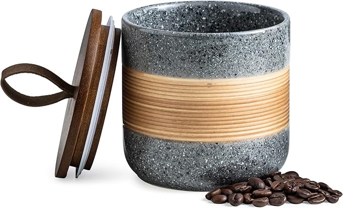 Miamolo Ceramic Coffee Container, Coffee Jar for Kitchen Counter Keep Fresh | Coffee Canister with Airtight Lid, for Tea Matcha Storage | Modern Farmhouse Countertop, for Coffee Enthusiasts | Grey & 18oz