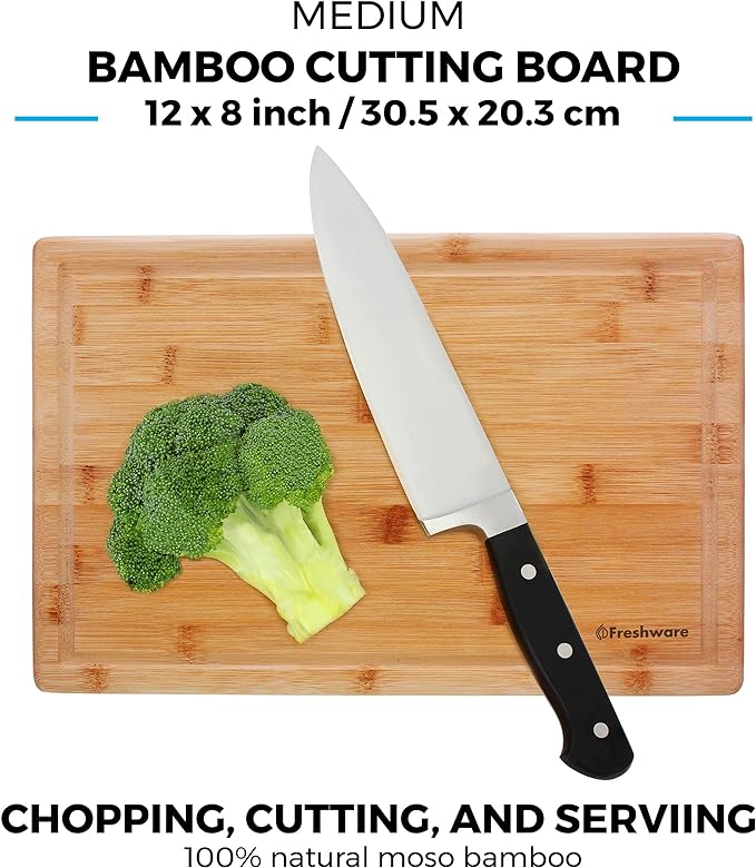 Bamboo Cutting Boards for Kitchen with Juice Groove [Set of 2] Wood Cutting Board for Chopping Meat, Vegetables, Fruits, Cheese, Knife Friendly Serving Tray with Handles