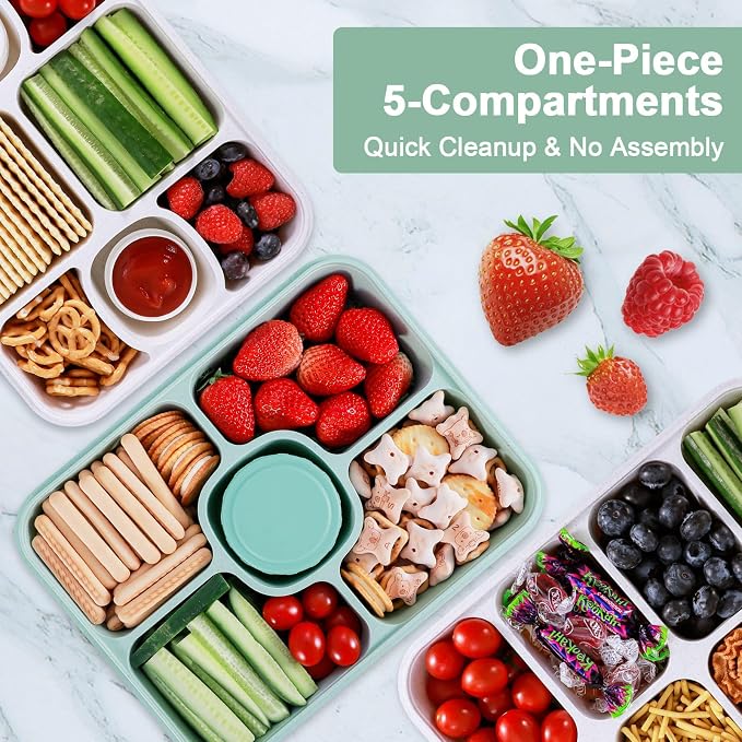 Large Snackle Box Container with Dip Container, 5 Compartments Snack Container with Lid and Handle, Veggie Fruit Divided Serving Tray for Party, Picnic, Dishwasher Safe, BPA-Free