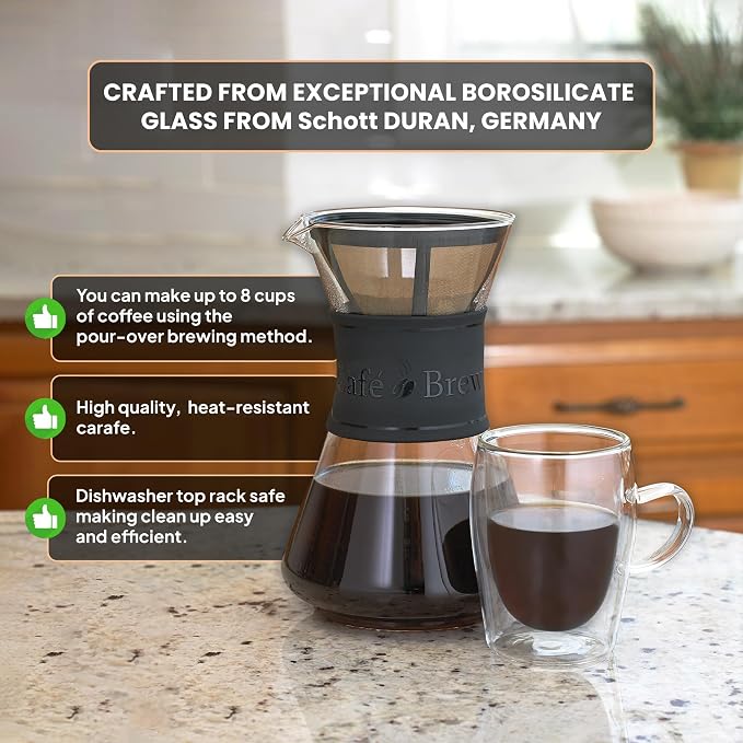 Café Brew 8-Cup Glass Pour Over Coffee Maker with Permanent Filter | Brew rich, handcrafted coffee with heat-resistant borosilicate glass and a reusable BPA-free permanent filter.