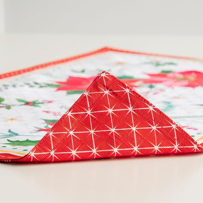 Maison d' Hermine Placemats Set of 4 Reusable 100% Cotton (13"x19") | Cloth Place Mats Washable Table Mats for Kitchen Dining Party Wedding Home Thanksgiving Christmas - Poinsettia Christmas