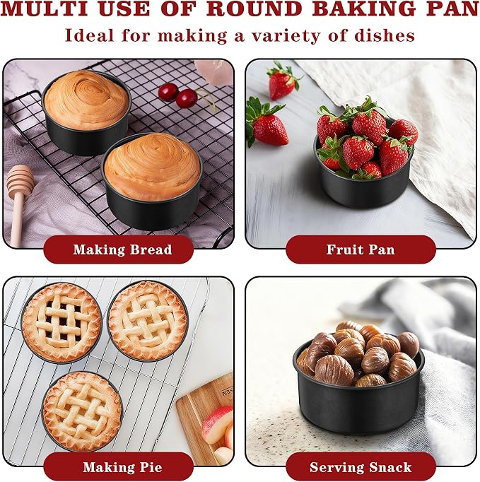 E-far 5 Inch Cake Pan, 3PCS Nonstick Stainless Steel Small Baking Cake Pans | Round Smash Baking Tins Bakeware for Birthday Layer Cake/Cheesecake, Straight Side & Non-Toxic, Leakproof & Easy Clean