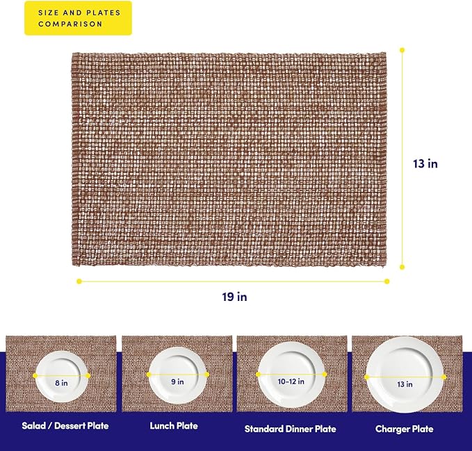 Sweet Home Collection 100% Cotton Placemats for Dining Room Rectangle Two Tone Woven Fabric 13" x 19" Soft Durable Table Mat Set, Set of 4, Chocolate