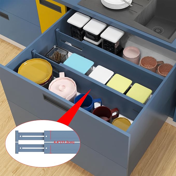 Bamboo Drawer Dividers, Expandable Drawer Separators Splitter,17-22 inches Long Adjustable Spring-loaded Organizer for Large Utensil, Clothes, Tools Drawers (Blue)