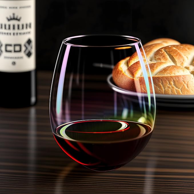 Iridescent Stemless Wine Glass Set of 2, 16OZ Unique Rainbow Wine Glass Cute and Cool, No Stem Colorful Drinking Glassware Gift for Birthday Party Wedding Holiday