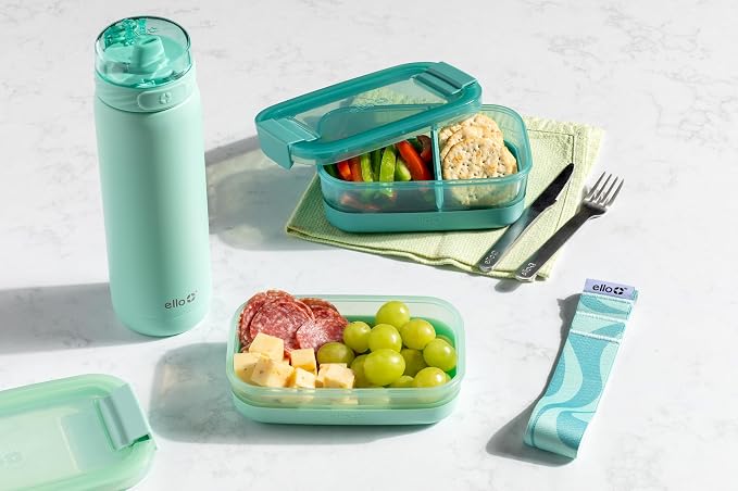 Ello Lunch Stack Bento Box Plastic Food Containers, 2 Pack, Mint Chip | Leakproof bento box food containers, 2 pack. BPA-free, great for meal prepping, school & office lunches, and leftovers.