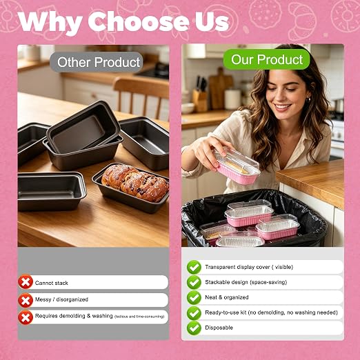 NPLUX Mini Cake Pans with Lids, 200 Pack Pink 6.8oz for Birthday Treats | Good for custard, snack cups, fruit toppings and baked samples; paired extras make serving details easier to finish.