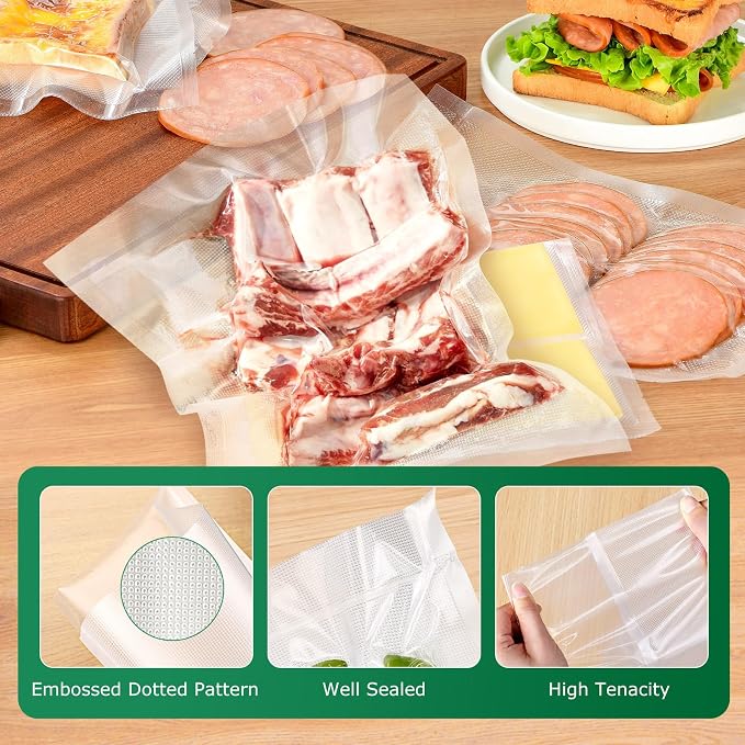 FRESKO Vacuum Sealer Bags Pint Size 100 Pack 6"x10", Seal a Meal Vac | Sous Vide Vacuum Safe, BPA Free, Heavy Duty Commercial Grade, Precut Storage Bag Universal Design, Seal a Meal Vac Sealers