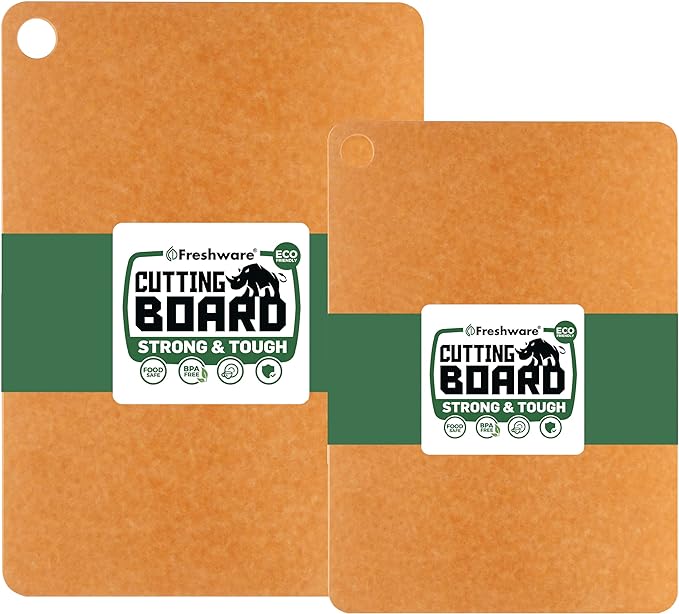 Freshware Wood Cutting Boards for Kitchen, Dishwasher Safe, Medium 12" x 9" and Large, 15" x 11.25", Set of 2, Natural