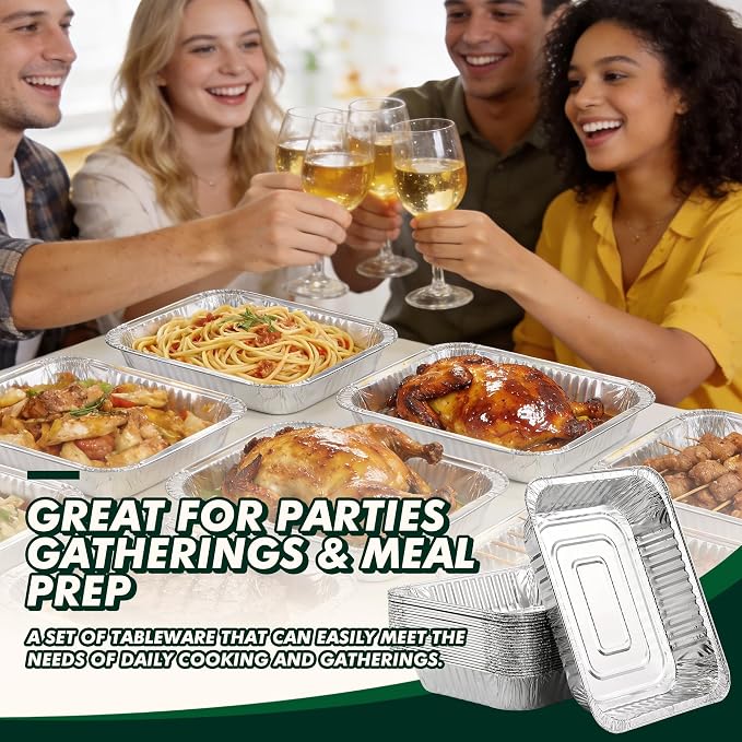 9x13 Aluminum Foil Pans 30 Pack, Disposable Half Size Deep Steam Foil Pans for Cooking, Roasting Turkey, Baking, Meal Prep, Parties & Food Prepping - Thanksgiving, Christmas, Parties, Catering