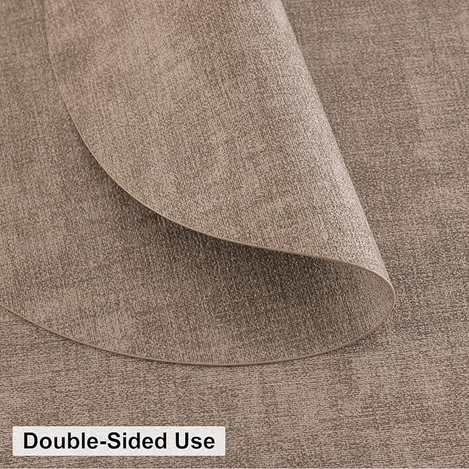 Round Faux Leather Placemat and Coaster 6 Packs, Washable Heat Resistant Dining Place Mats, Wipeable Double-Sided Table Mats for Indoor and Outdoor, Diameter 13 and 3.93 inch, Camel