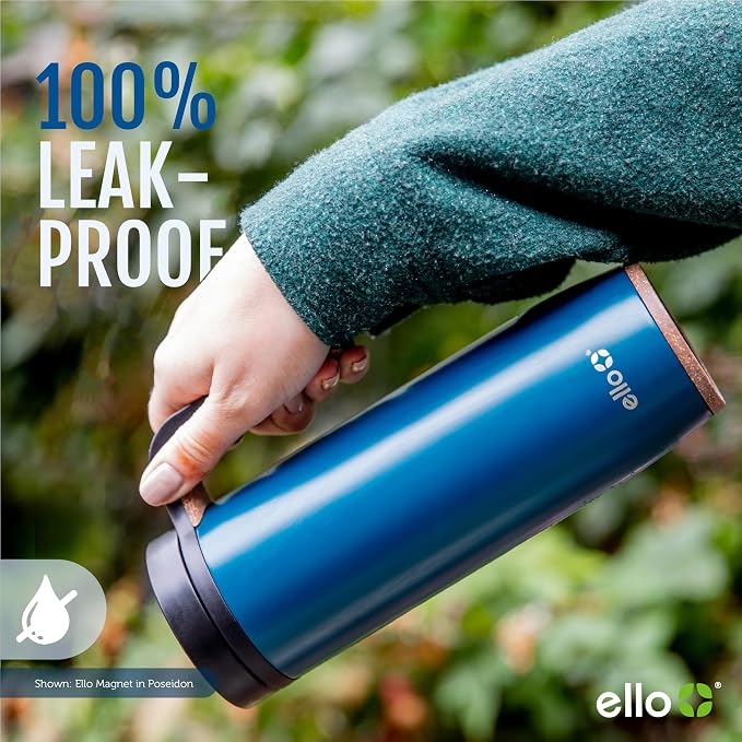 Ello Magnet 18oz Insulated Stainless Steel Travel Mug with Handle, Matte Black