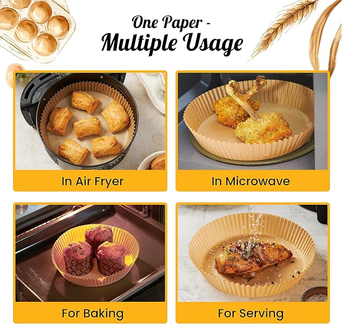 250 pcs Air Fryer Liners for Ninja, Round Disposable Airfryer Paper Liners | Non-Stick and Oil Proof for Easy Cleanup, Great for Oven, Pans & Baking – 8" for 5-8 qt Basket