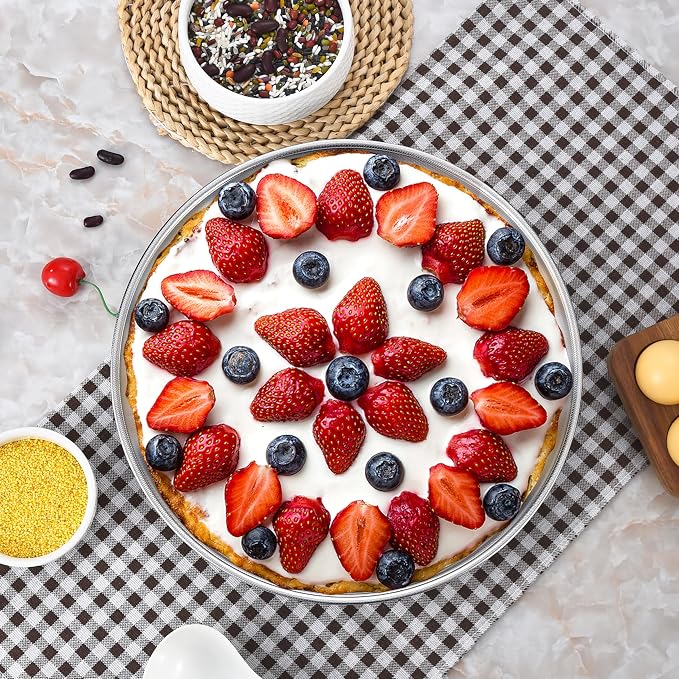 Inqibee 8-9.5 Inch Round Cake Pan Set, Stainless Steel Textured Bottom | Tri-ply Stainless Steel, Rolled Rim Layer Cake Bakeware, Oven & Dishwasher Safe, Healthy Non-Toxic for Birthday Wedding Cake
