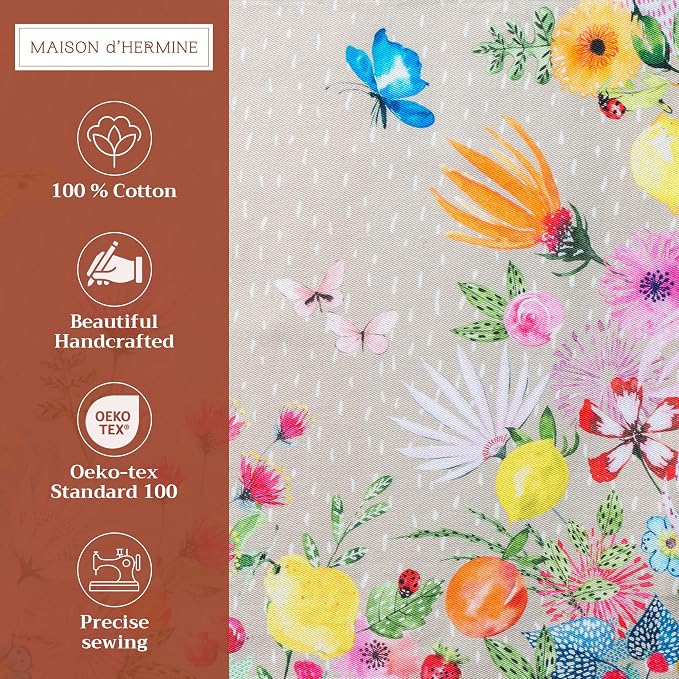 Maison d' Hermine Placemats Set of 4 Reusable 100% Cotton (13"x19") | Cloth Place Mats Washable Table Mats for Kitchen Dining Party Wedding Home Restaurant Spring Summer - Jardin D'Ete - Fog