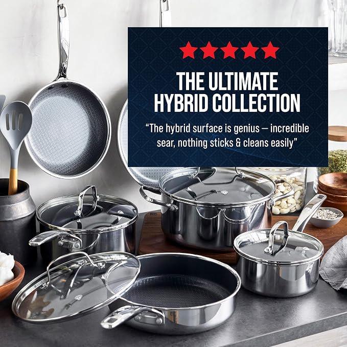 Blue Diamond Hybrid 2 Piece (8"&10") Stainless Steel Nonstick Fry Pan Set | PFAS-Free Ceramic Nonstick Skillets, Powerful Searing, Induction & All Cooktop Ready, Dishwasher and Oven Safe