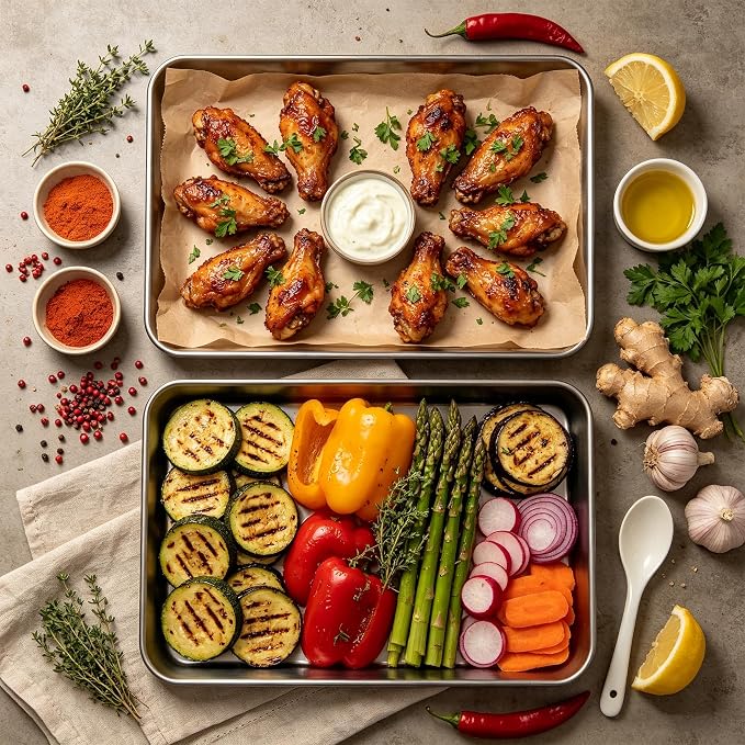 Stainless Steel Cookie Sheets for Baking Set of 3, Stainless Steel Baking Sheet, 9.3/12.5/16 Inch Sheet Pans, Non Stick, BPA Free, Dishwasher Safe, Durable and Easy Clean (Set of 3-9,12,16”)