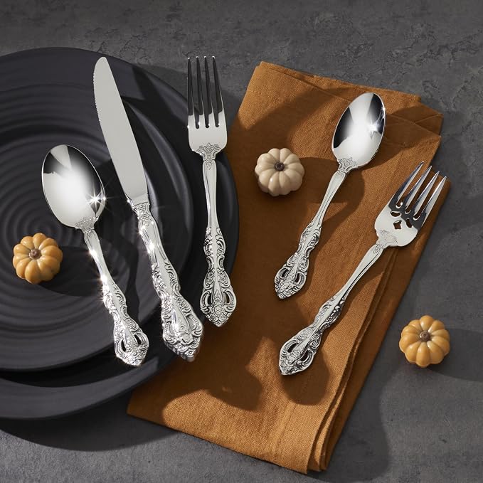 Oneida Michelangelo Salad Forks Silverware Set for 4, Flatware | mirror finish, dishwasher safe | cutlery set for kitchen and dining, utensil set, wedding silverware, heavy duty