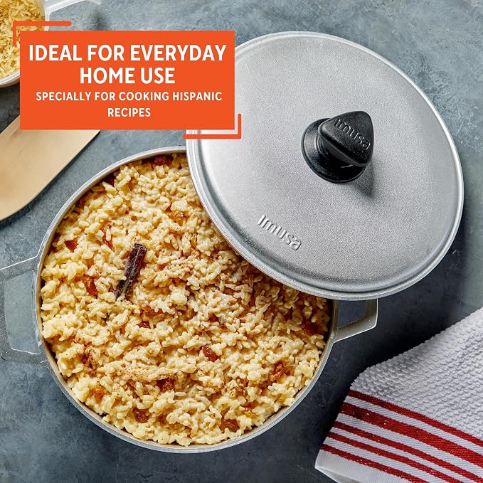 IMUSA 2 Qt Cast Aluminum Caldero Dutch Oven | Natural Finish, Riveted Handles with Aluminum Lid, Ideal for Rice, Soups, And Stews, Perfect for Serving Small Groups
