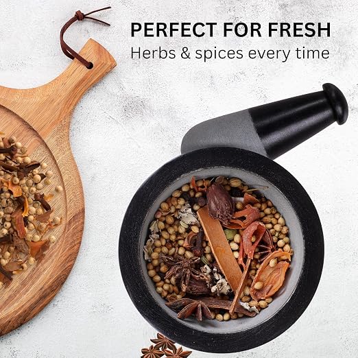Mortar and Pestle, Made of Heavy Duty Polished Hard Stone, Natural Stone Grinder for Spices, Pastes, Herbs, Seasoning etc. (Nirvana, Normal)