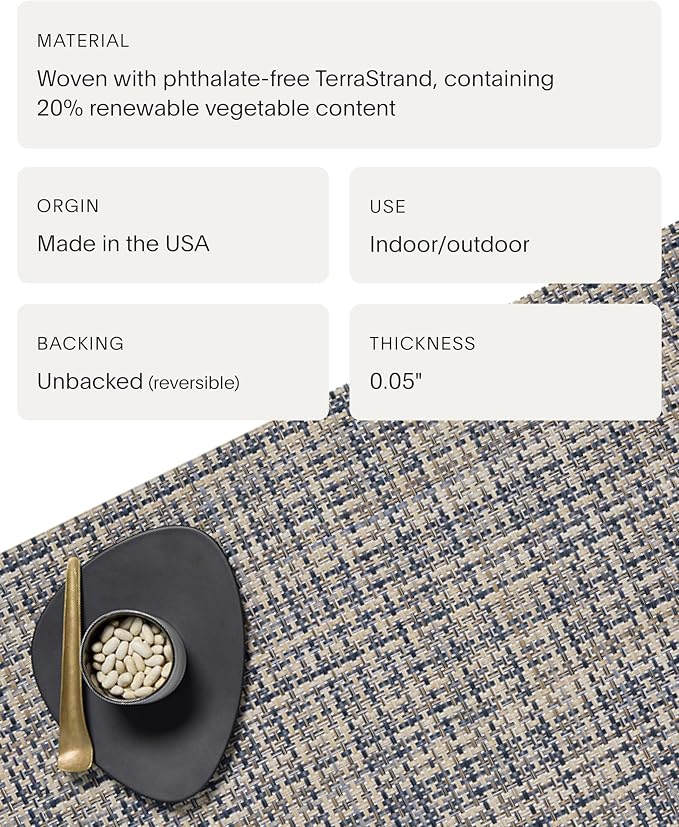 Chilewich Basketweave Placemats, Woven Round Placemats Set of 4 | Reusable, Stain-Resistant, Indoor/Outdoor Tabletop Protection, Coast, 15"