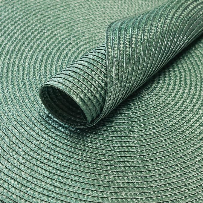 Winknowl 15 Inch Round Braided Placemats Set of 8, Washable Cotton Polyester Table Mats, Heat Resistant Non-Slip Place Mats for Kitchen Dining Table Decor (Olive,8pcs)