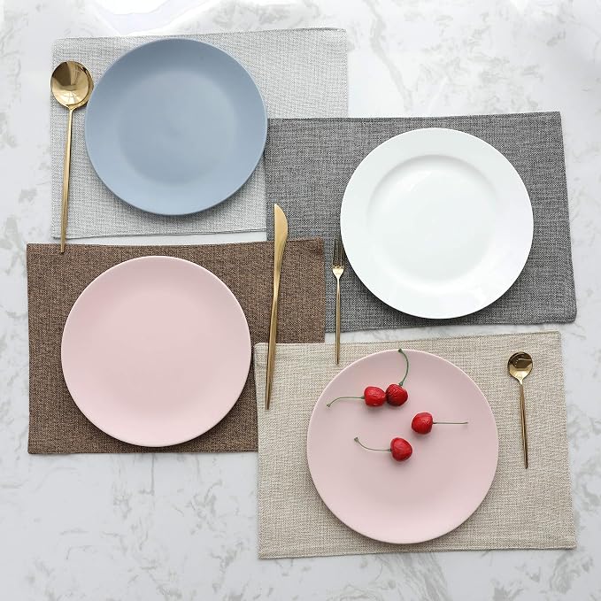 Home Brilliant Placemats Set of 8 Heat Resistant Dining Table Place Mats Plate Mat Cloth Placemats Kitchen Table Mats Indoor Outdoor, Light Linen
