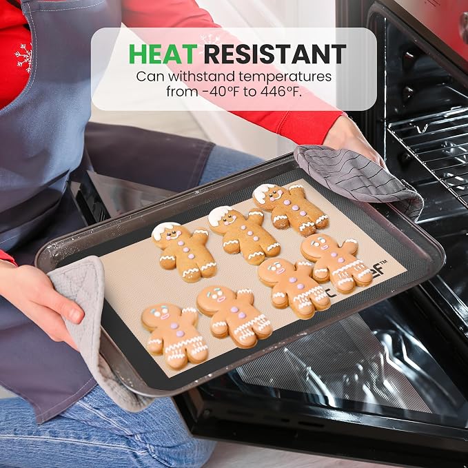 Nutrichef Silicone Baking Mats | 2 Non-stick Food-Grade Silicone Mats | Perfect for Full Baking Pans 24.4 x 16.5 IN | Oven-safe Up to 480 Degrees F | Suitable for Ovens, Freezers & Dishwashers | Black
