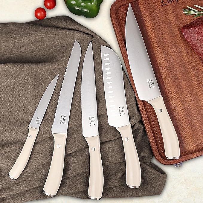 15 Pcs Knife Block Set, Japanese High Carbon Stainless Steel Sharp Blade Knife Set, Razor Sharp Knives Set for Kitchen, Dishwasher Safe, Elegant Box for Men Women, Natural
