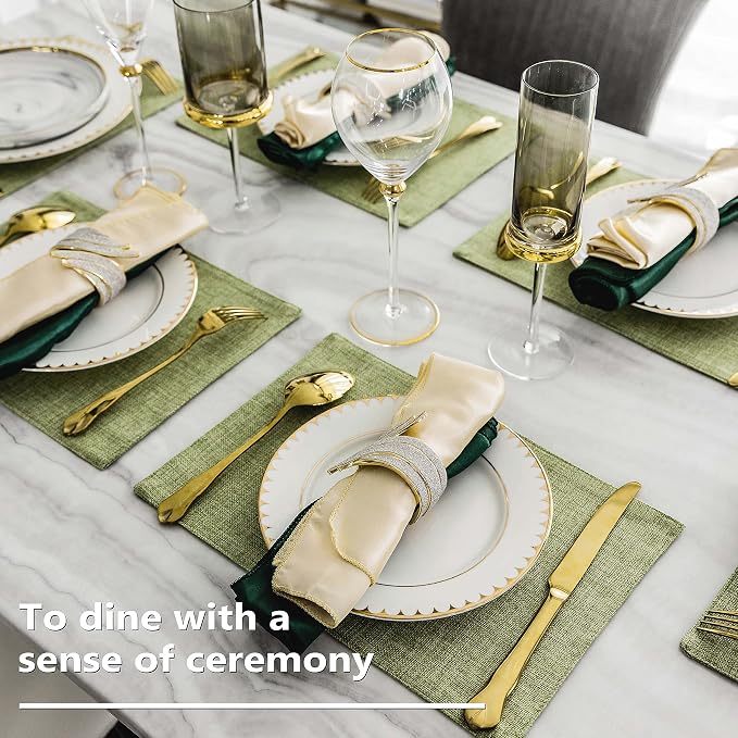 Home Brilliant Green Placemat Set of 4 Washable Place Mats Placemats Heat Resistant Sage Placemat for Dining Table Kitchen Table Mats Dinner Decor, Grass Green