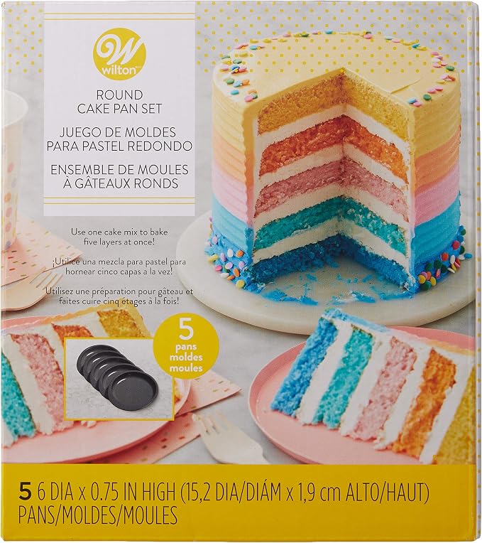 Wilton Easy Layers Steel Layer Cake Pan Set, 6-Inch, 5-Piece | Steel Pans for Baking Multiple Thin Layers at Once, No Leveling Needed, Perfect for Tiered & Multi-Layered Small Cakes