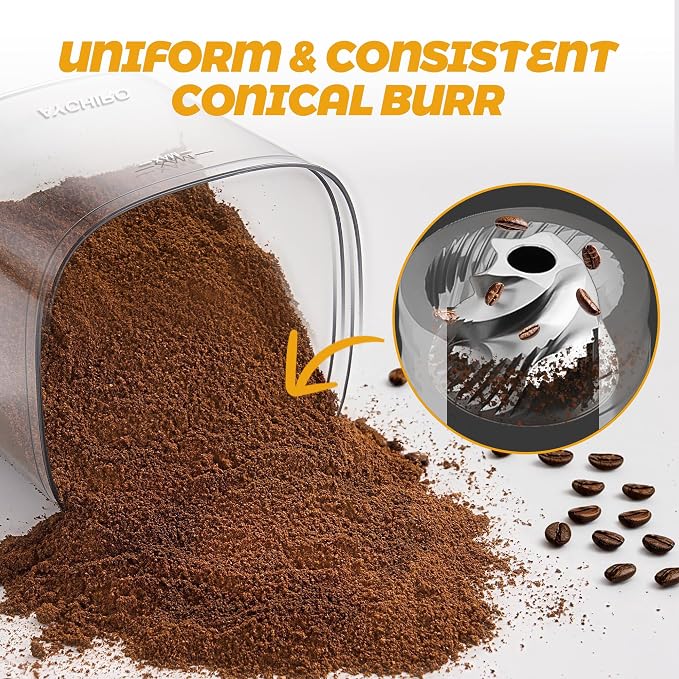 AYCHIRO Coffee Grinder Electric, Coffee Beans Grinder for Home Use with 30 Grind Settings - 12 Cups Capacity for Espresso, Drip & Americano, Black