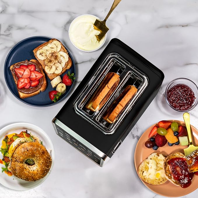 Inspirex Touch Screen Toaster - 2 Extra Wide Slots - 5 Bread Types and 6 Browning Levels - Defrost, Reheat, Favorite, & Single Slot Modes - For Toast, Bagels, & Waffles – Black