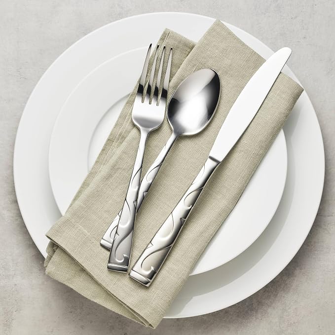 Oneida Tuscany 20-Piece Flatware Set, Service for 4, Silver | mirror finish, dishwasher safe | includes knives, forks, and spoons | heavy duty, cutlery set for kitchen and dining