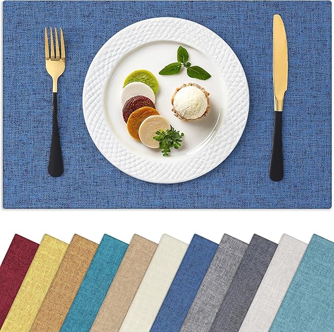 Homaxy Cloths Placemats for Dining Table Set of 4, 13" x 18", Blue | Heat Resistant, Washable, Cotton Linen Blend Table Mats, Easy to Clean Place Mats, Indoor Outdoor