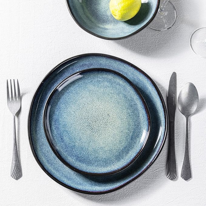 AmorArc Ceramic Dinnerware Sets for 6, 18Pcs Plates and Bowls Sets Dishes | Stoneware Handmade Reactive Glaze Dinner Set, Highly Scratch Resistant | Dishwasher & Microwave Safe Dishware