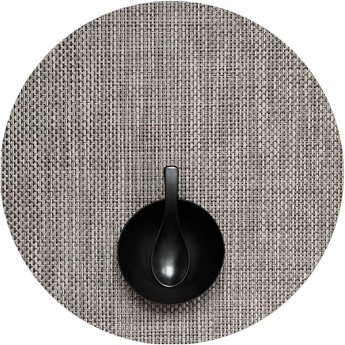 Chilewich Basketweave Placemats, Woven Round Placemats Set of 4 | Reusable, Stain-Resistant, Indoor/Outdoor Tabletop Protection, Oyster, 15"