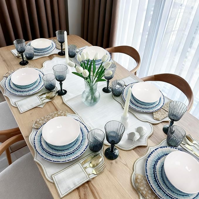 Melamine Dinnerware Set of 18 Pcs Dinner Dishes Set, Lightweight Unbreakable for Indoor and Outdoor Use, BPA Free, Dishwasher Safe, Light Blue