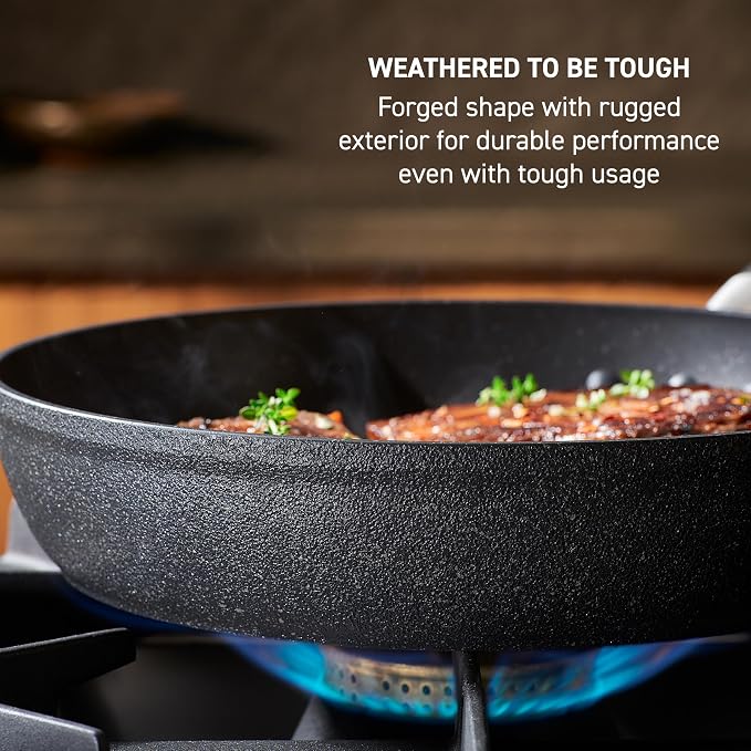 T-Fal Stone Force Platinum Non Stick Jumbo Cooker w/Lid & Helper Handle 5 Quart, Oven Broiler Safe 400°F, Long-lasting Durability, Heat Indicator, Saute Pan, Deep Fry Pan, Skillet, Pots, Pans, Black