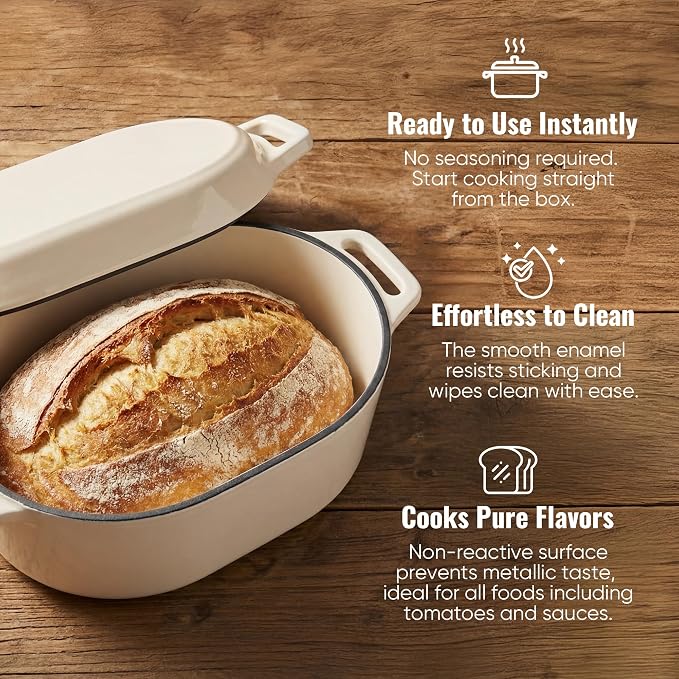 Dutch Oven for Bread Baking, 3.4 QT Bread Dutch Ovenfor Sourdough, Enamelled Bread Oven with Lids,Beige