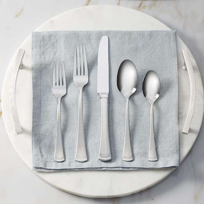Lenox Portola 20-Piece 18/10 Silverware Set for 4, Flatware | silver, dishwasher safe | includes knives, forks, and spoons | heavy duty, cutlery set for kitchen and dining, utensil set