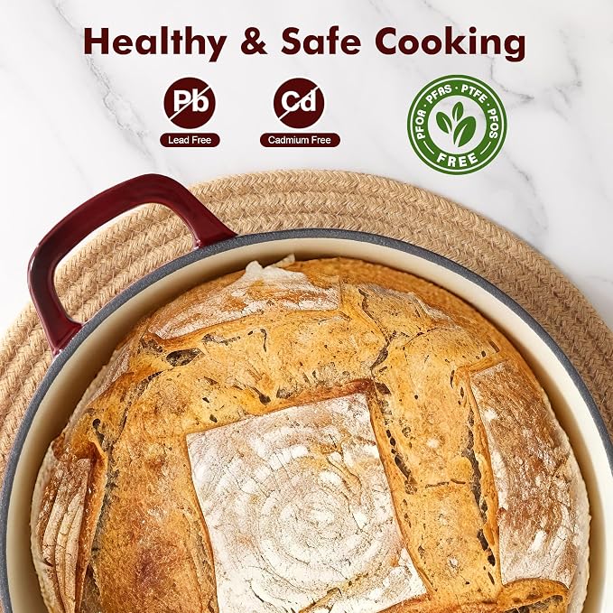 SENSARTE Enameled Cast Iron Dutch Oven Pot with Lid 3.5/5.5/6.5 Quart Heavy-Duty Round Dual Handles Kitchen Pot with Cotton Potholders & Silicone Trivet, Pot for Bread Baking, Stews, Braising, Roasting, Oven Safe, 3.5 Quart, Red