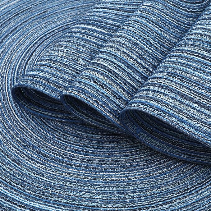 SHACOS Round Braided Placemats Set of 6 Circle Place Mats Kitchen Table Mats for Dining Table Wedding Party (Blue Gray, 6)