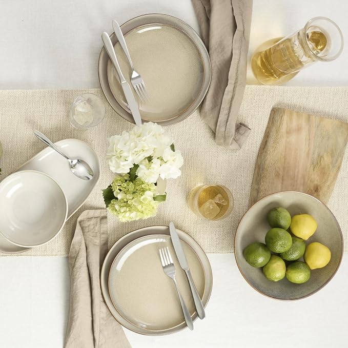 Oneida Organic Shades Oatmeal Stoneware 2-Piece Serving Platter Set | dishwasher safe, microwave safe | includes platter and serving bowl | 44oz, food tray, gift for women