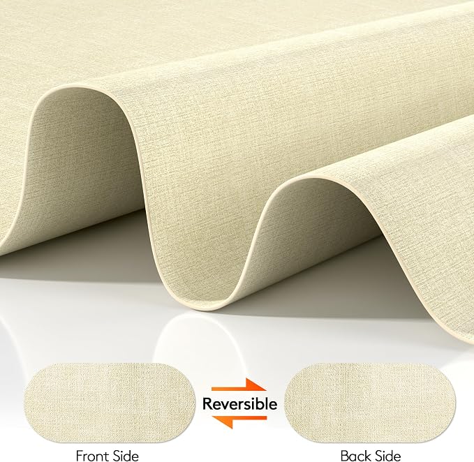 DOLOPL Oval Placemats Set of 6, Beige Faux Leather Table Place Mats | Reversible, Wipeable & Washable, Heat Resistant, Waterproof, 17"x11.8", Modern Neutral Style for Kitchen, Dining Table