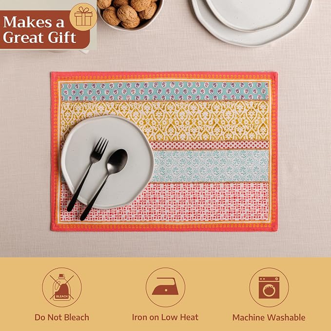 Maison d' Hermine Placemats Set of 4 Reusable 100% Cotton (13"x19") | Cloth Place Mats Washable Table Mats for Kitchen Dining Party Wedding Hotel Home Restaurant Spring Summer - Provence